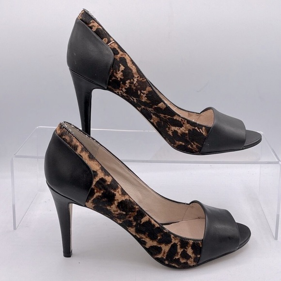 Louise Et Cie Jamesia Leopard Calf Hair Peep Toe Heels Sz 8M Animal Print Chic - Picture 2 of 11